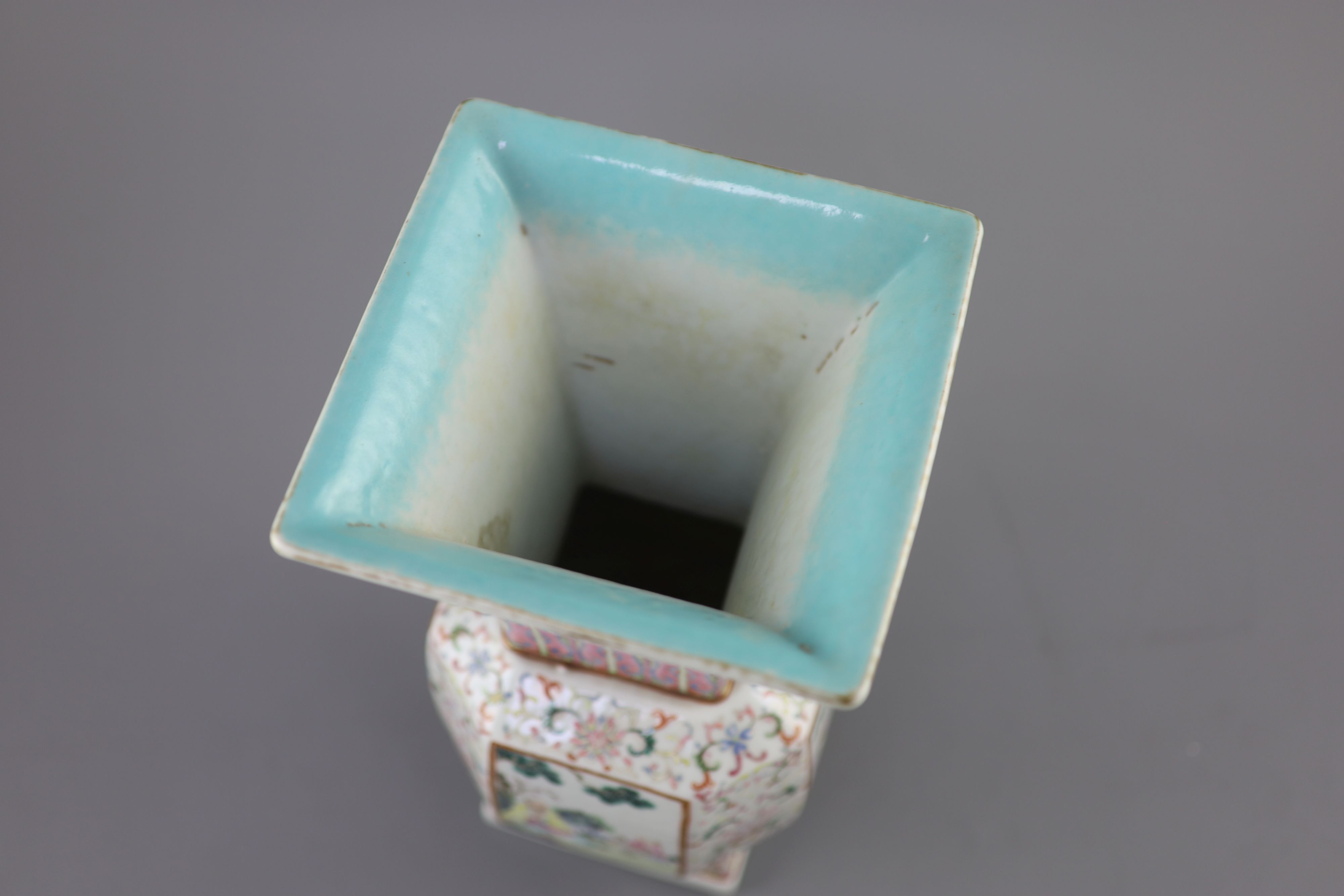 A fine Chinese famille rose vase, fangzun, 19th century, 27cm high
